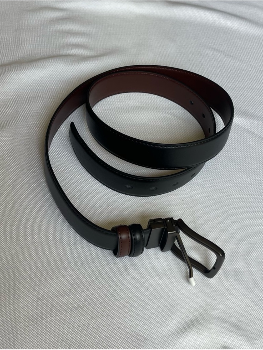 Men's Reversible Leather Black Brown Dress Belt Metal Buckle Size 38 Classic